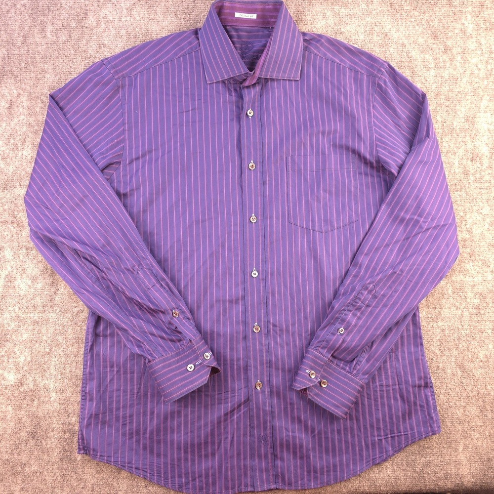 Bugatchi Shirt Large Shaped Fit Long Sleeve Button Up Blue Purple Striped